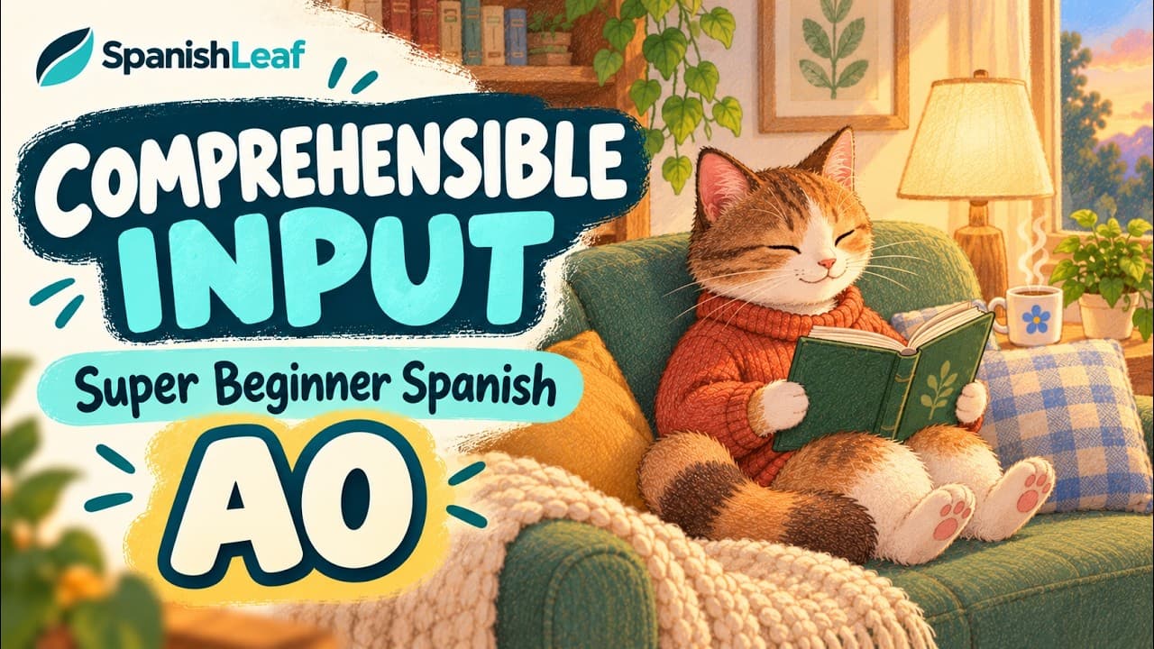 Spanish Comprehensible Input | Superbeginner | The cat reads a book