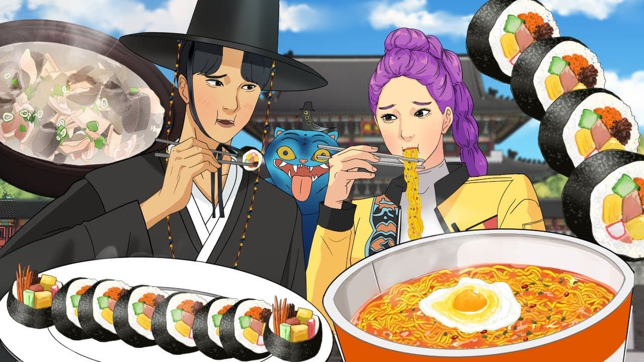[케이팝 데몬 헌터스] 한복먹방 + 한강라면 & 김밥 & 국밥