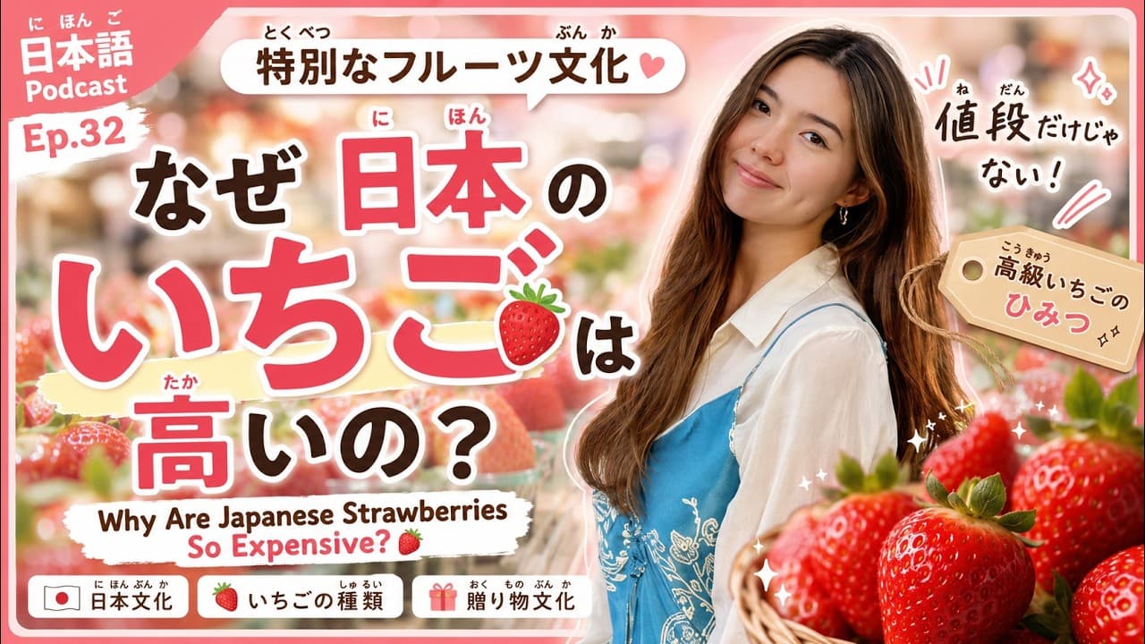 Japanese Podcast Ep.32｜なぜ日本のいちごは高いの？特別なフルーツ文化｜Why Are Japanese Strawberries So Expensive? 🍓